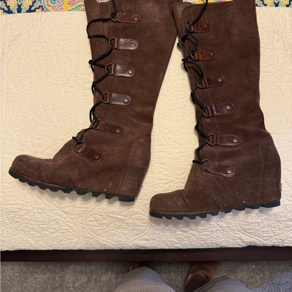 Sorel Dark Brown Lace-Up Wedge Boots